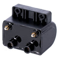 Late OEM style ignition coil. 12v, 5 ohm. Black
