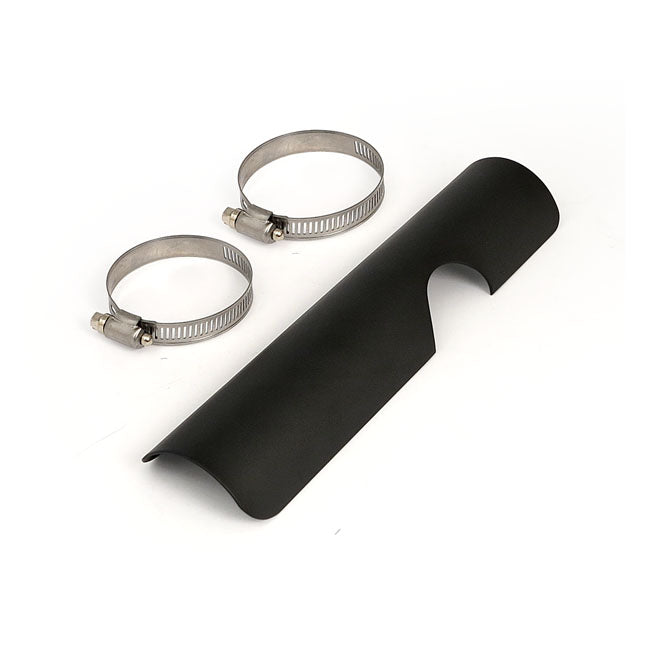 FL 2-1 exhaust header heatshield. lower right, rear. custom — Fits stock 2 in 1 exhaust systems on 70-E78 FL; 71-75 FX and all 70-84 FL models with stock crossover systems.