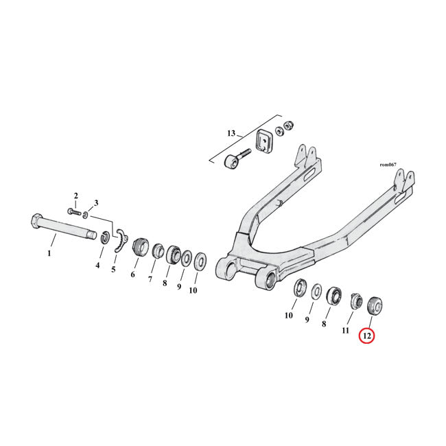 Lock nut, swingarm bearing. left