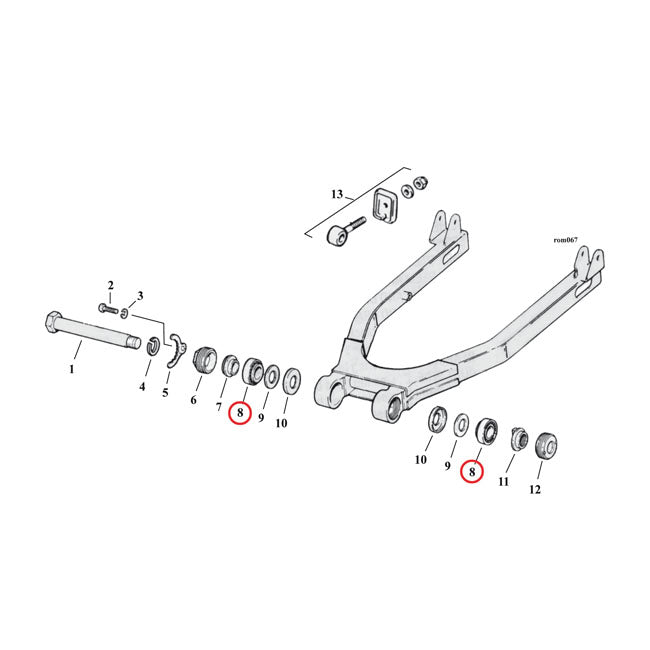 Bearing, swingarm. left & right