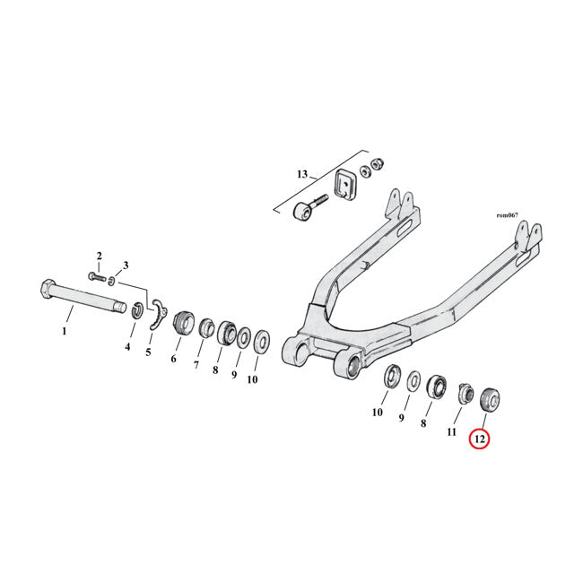 Locknut, swingarm bearing. left