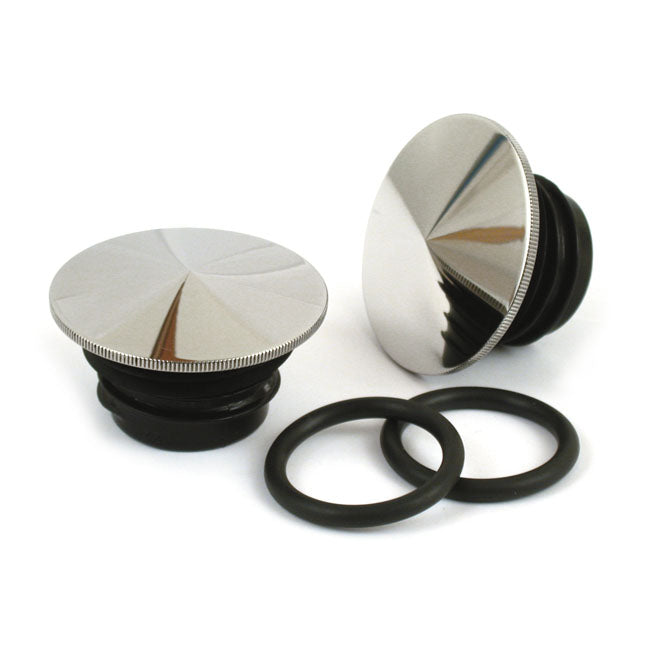 Stainless steel gas cap set, pointed — 83-95 H-D (NU) (Excl. FLT)