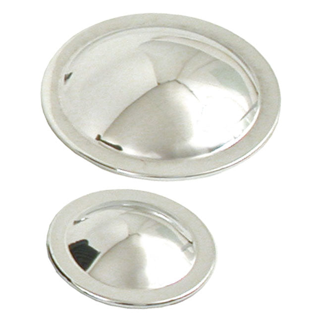 BDL, primary pulley domes for 3" drives. Polished — 70-84 Shovelhead kits 518591; electric start; and 505972; kickstart. (with 76-47 pulley ratio) (NU)