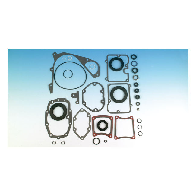 James, transmission gasket & seal kit — 85-98 Softail; 80-92 FLT/Touring; 80-94 FXR. Excluding Dyna models (NU)