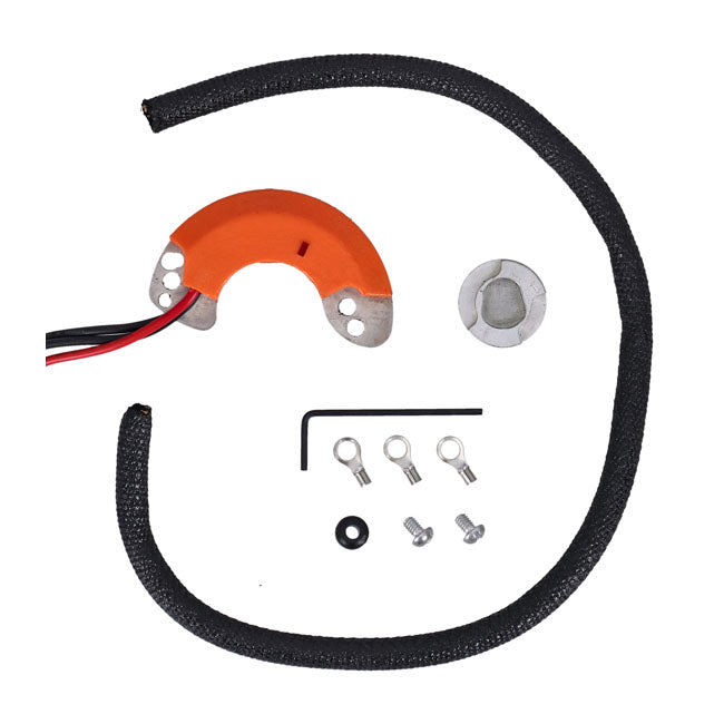 V-Tronic, electronic ignition for 6 & 12V. Hand advance — 48-64 Panhead (Excl. OEM single fire models); 48-73 45" WL and Servi-Car (NU)