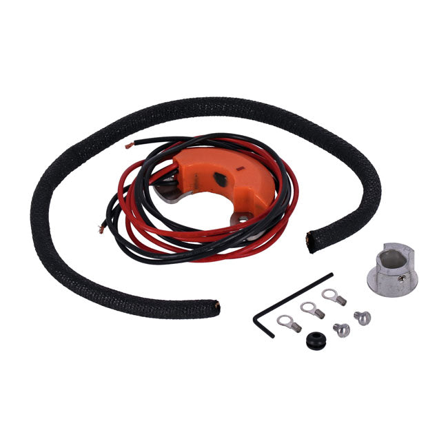 V-Tronic, electronic ignition for 6 & 12V. Hand advance — 48-64 Panhead (Excl. OEM single fire models); 48-73 45" WL and Servi-Car (NU)