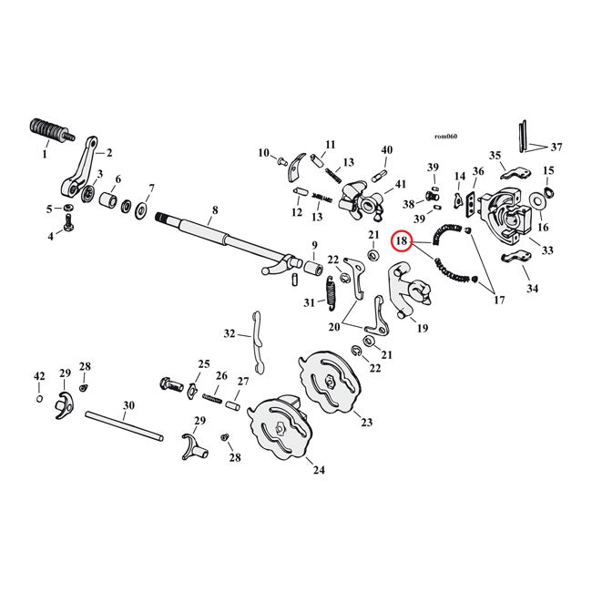 Spring, shifter pawl carrier — 54-E79 4-speed Big Twin; 52-56 K; KH model; 57-90 4-speed XL Sportster (Excl. L1978 XL Sportster) (NU)