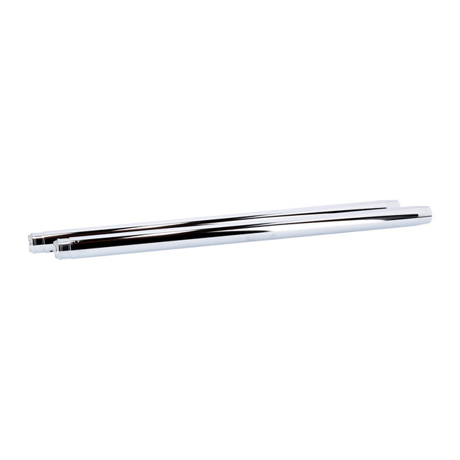 Fork tubes 35mm, 25-1/4". show chrome — +2" overstock: 83-86 XL Sportster; 84-85 FX; 84-86 FXR (NU). Standard length: 83-86 FXRD/T; FXRT; 84-85 FXSB; 85-86 FXRS (NU)