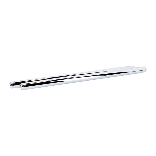 Fork tubes 35mm, 27-1/4". show chrome — +4" overstock: 83-86 XL Sportster; 84-85 FX; 84-86 FXR (NU). +2" overstock: 83-86 FXRD; FXRT; 84-85 FXSB; 85-86 FXRS (NU)