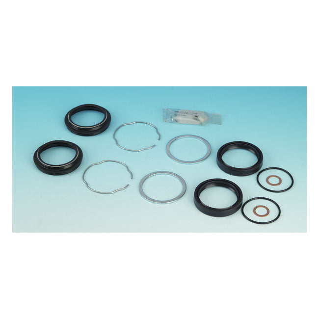 James, fork seal rebuild kit. 49mm fork tubes — 06-17 Dyna (excl. 2017 FXDLX; 12-16 FLD); 08-11 FXCW/C; 13-17 FXSB; 02-11 V-Rod (excl. inverted fork models) (NU)
