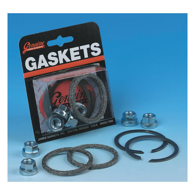James, exhaust gasket & mount kit. Wire/Graphite gaskets — 84-26 Big Twin; 86-22 (NU) XL Sportster; 08-12 (NU) XR1200; 87-10 (NU) Buell XB