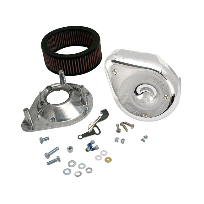 S&S, teardrop air cleaner assembly. Chrome — 66-84 Big Twin (NU) with S&S E/G carburetor & 5 gallon tank