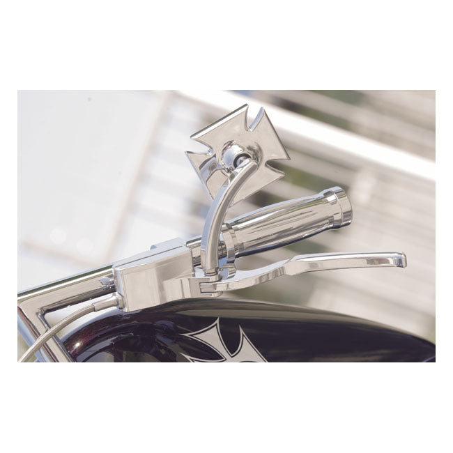 K-Tech, maltese cross mirror — 87-06 Softail; 87-06 FLT/Touring; 91-05 Dyna (NU)