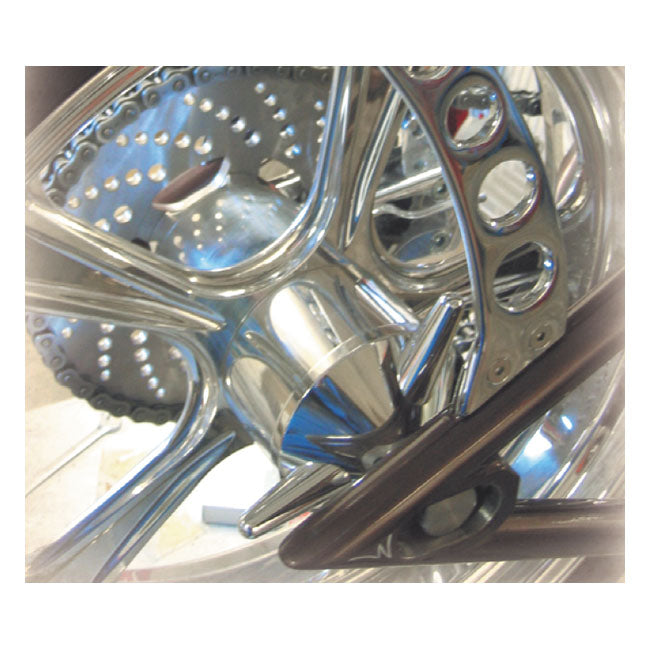 Kustom Tech, spinner wheel hub cover. Aluminum — Up to 1999 H-D with stock and aftermarket laced and cast wheels