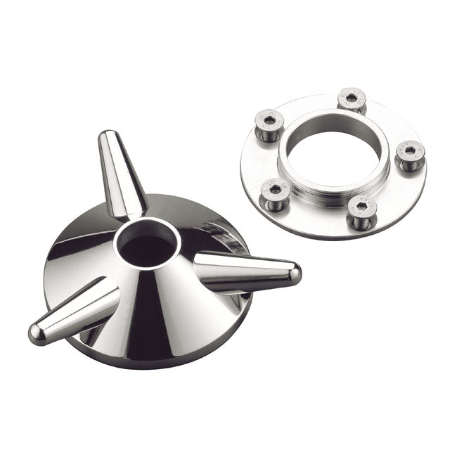 Kustom Tech, spinner wheel hub cover. Aluminum — Up to 1999 H-D with stock and aftermarket laced and cast wheels