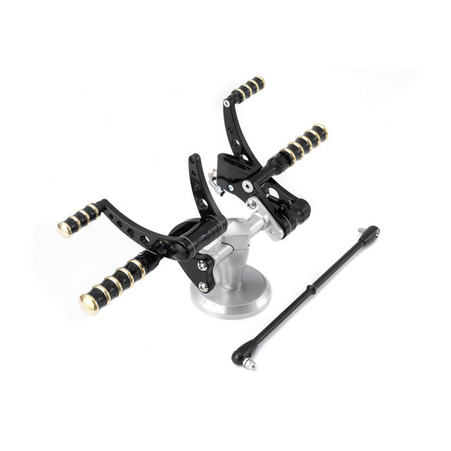 K-Tech, Vintage Style forward controls. Black & brass — 86-99 FXST (NU)