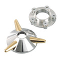 Kustom Tech, spinner wheel hub cover. Aluminum & brass — Up to 1999 H-D with stock and aftermarket laced and cast wheels