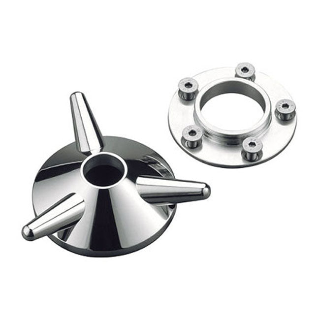 Kustom Tech, spinner wheel hub cover. Aluminum — 00-25 H-D with aftermarket laced & billet wheels (excl. models with open center brake rotors)