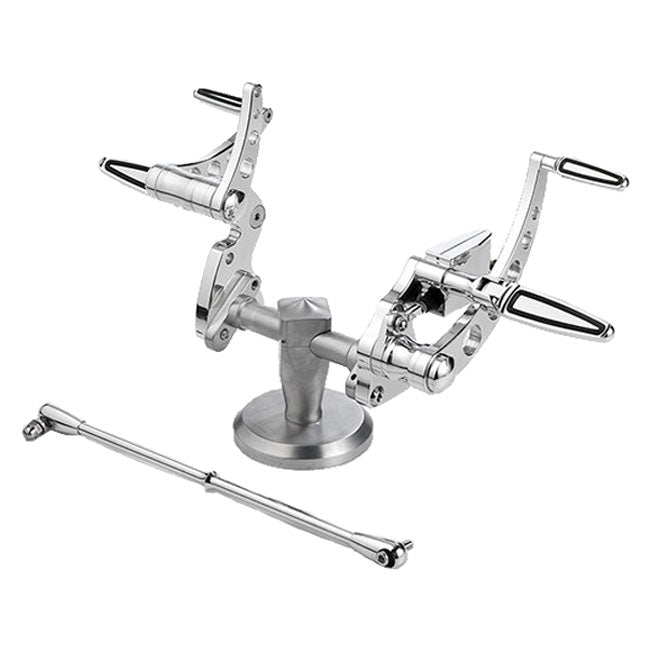 K-Tech, Classic Style forward controls. Polished — 00-17 Softail with custom weld-on jiffy stand (NU)