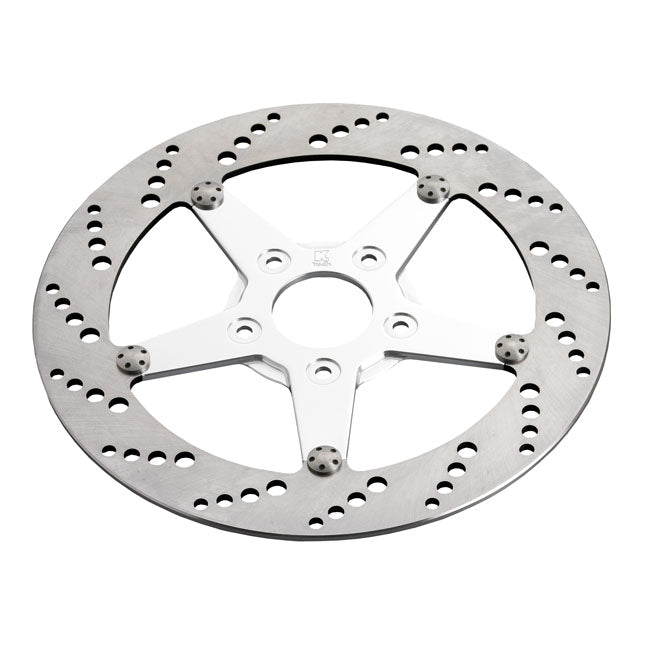K-Tech, drilled brake rotor stainless steel 11.5 inch — 00-25 Softail (excl. 2017 FXSE); 00-17 (NU) Dyna (excl. FXDLS); 00-07 (NU) FLT/Touring; 00-10 (NU) XL Sportster