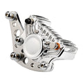 K-Tech Super Freni front caliper bracket. Polished — 84-99 H-D models with Showa fork