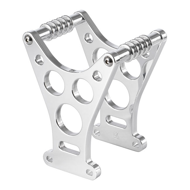 KustomTech, Dragster style fork brace. Polished — 91-05 FXD (Excl. FXDWG); 88-94 FXR (Excl. FXRT); 87-21 XL Sportster (Excl. 883N/L; 1200N/X/XS/T; 11-20 1200C; XR1200). With 39mm forks