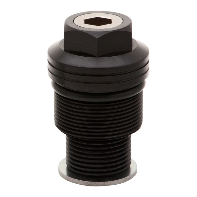 Burly, 39mm fork spring preload adjusters. Black anodized