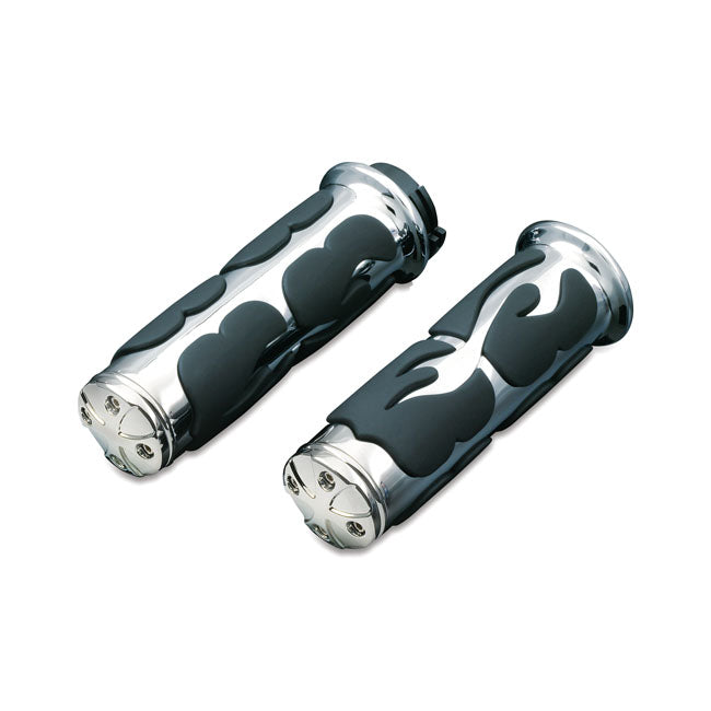 Kuryakyn, ISO flame h/b grips — 08-25 H-D with e-throttle (excl. 2025 Softail; 11-17 Softail CVO models; 23-25 FLHXSE; 24-25 FLHX; 2025 FLHXU; 24-25 FLTRX; 18-25 FLTRXSE; 24-25 FLTRXSTSE; 21-25 RA Pan America & RH Sportster/Nightster models)