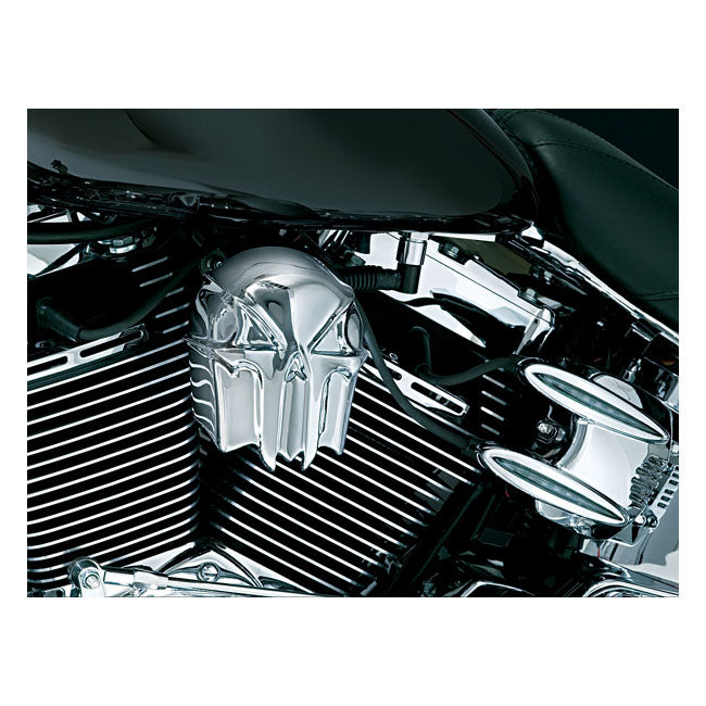 Kuryakyn, Skull horn cover. Chrome — 93-25 H-D with side mounted cowbell horn cover
