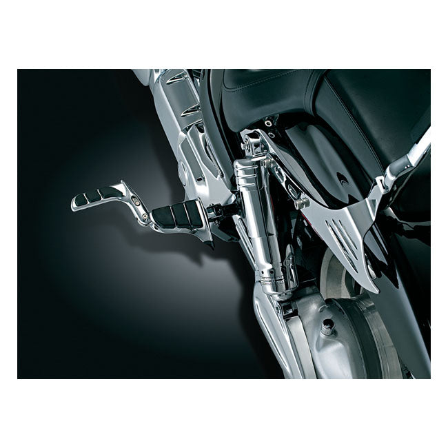 Kuryakyn, Swingwing foot pegs. Chrome — OEM stock footpeg mount location (excl. rider position 15-20 XG Street)