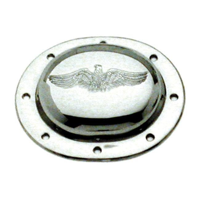 Paughco, derby cover. Chrome. Eagle embossed — 36-64 Big Twin (NU)