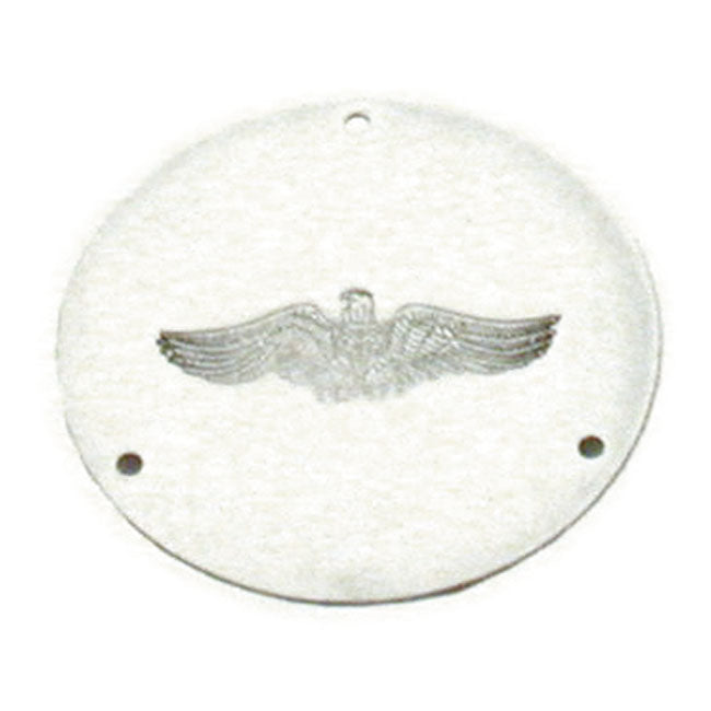 Paughco, derby cover. Chrome. Eagle embossed — 65-98 Big Twin (NU)