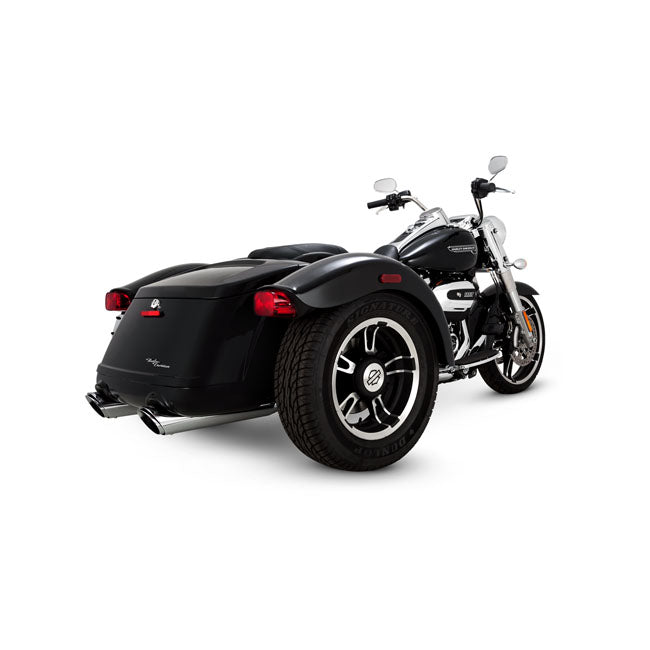 Vance & Hines, 4" Twin Slash Round slip-on mufflers. Chrome — 17-25 (NU) FLRT Freewheeler Trike; 23-26 FLTRT Road Glide 3 Trike. Requires disabling 2nd; down stream O2 sensor(s) of 20-up EU models