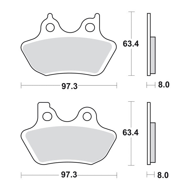 SBS, brake pads. Street Excel Sinter — Front/rear: 00-07 Big Twin (Excl. FXSTS front); 00-03 XL Sportster; 02-05 V-Rod (NU)