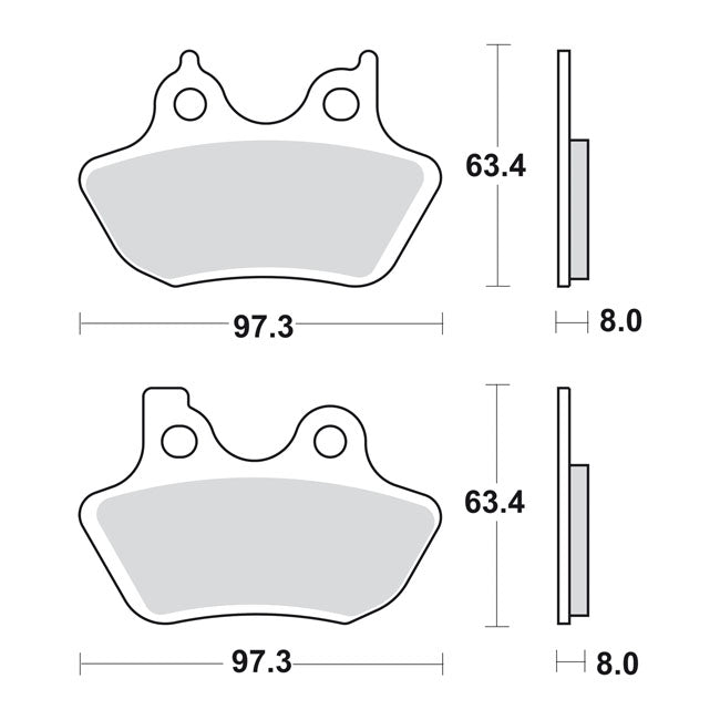 SBS, brake pads. Street Ceramic (organic) — Front/rear: 00-07 Big Twin (Excl. FXSTS front); 00-03 XL Sportster; 02-05 V-Rod (NU)