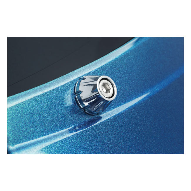 Kuryakyn, Decorative windshield screws — 15-23 (NU) FLTR Road Glides (excl. 2023 CVO models); 2024 (NU) FLTRK; 23-25 FLTRT Trike. With 15-24 style Sharknose fairing
