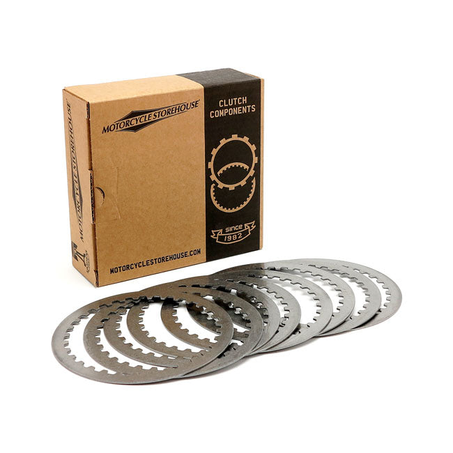MCS, steel drive clutch plate set — 90-97 Big Twin; 91-22 XL Sportster; 08-12 XR1200 (NU)