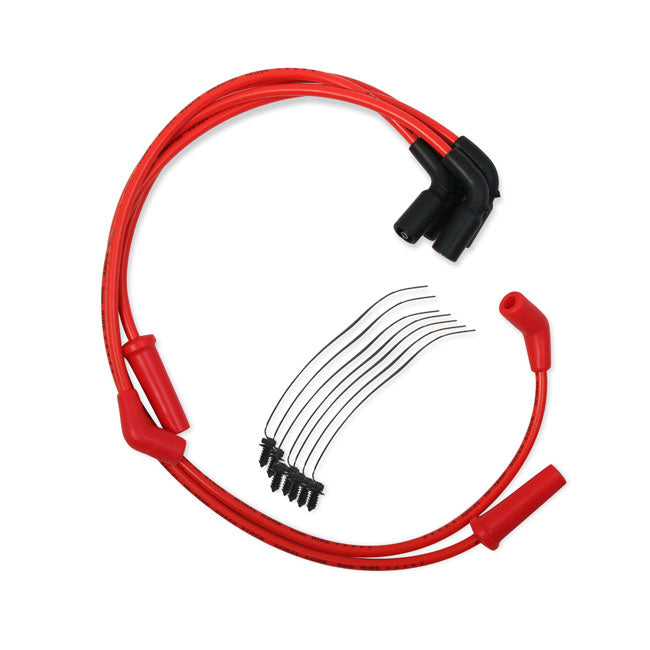 Accel, 8mm Ferro Spiral core spark plug wire set. Red — 17-25 Touring (excl. 23-25 FLTRXSE; 24-25 FLTRXSTSE; 23-25 FLHXSE; 24-25 FLTRX; 24-25 FLHX; 2025 FLHXU); 17-25 Trikes