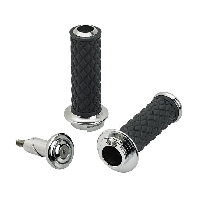 Biltwell, Alumicore grips. Chrome — 74-22 H-D with single or dual throttle cables (Excl. Street) (NU)