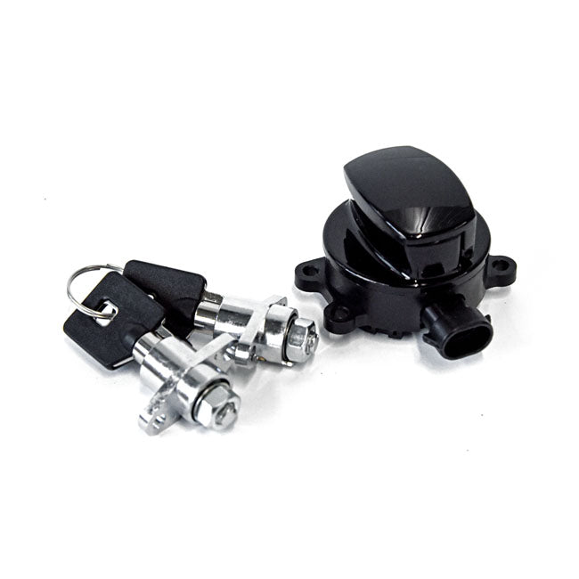 FLHR ignition switch & saddlebag lock kit. Black — 14-22 FLHR Road King; 17-25 FLHRXS Road King Special. With hard bags (NU)