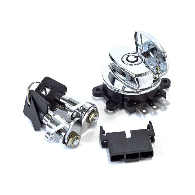 FLHR ignition switch & saddlebag lock kit. Chrome — 98-13 FLHR Road King with hard saddlebags (NU)