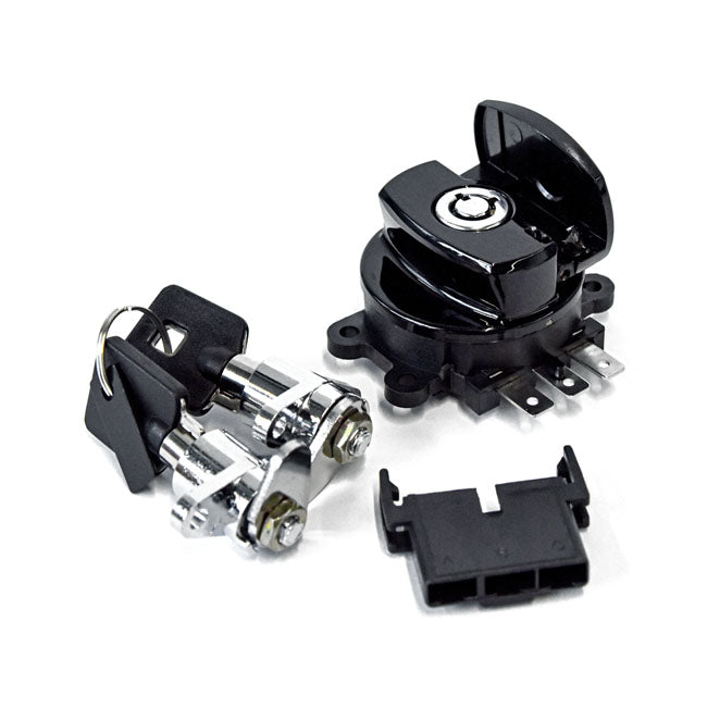 FLHR ignition switch & saddlebag lock kit. Black — 98-13 FLHR Road King with hard saddlebags (NU)