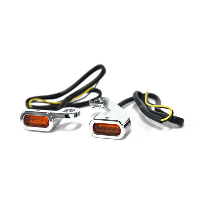 Fastline, below bar LED turn signal set. Chrome — Cable clutch: 09-16 FLT/Touring; 15-24 Softail (NU)