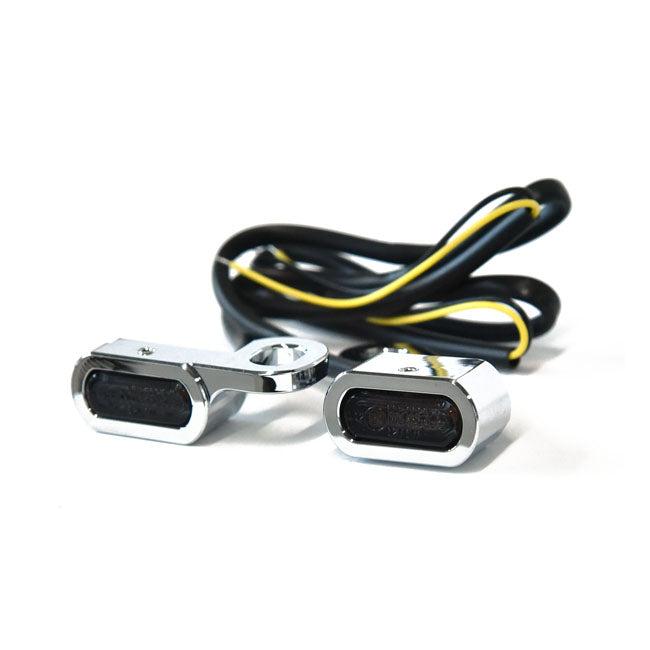 Fastline, below bar LED turn signal set. Chrome — 14-22 XL Sportster (NU)