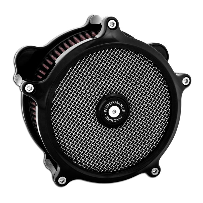 PM, ''Super gas interchange'' air cleaner kit. Black — 18-24 (NU) Softail; 17-25 FLT/Touring (excl. 24-25 FLHX; 2025 FLHXU; 24-25 FLTRX; 23-25 FLHXSE; 23-25 FLTRXSE; 24-25 FLTRXSTSE); 17-25 Trikes