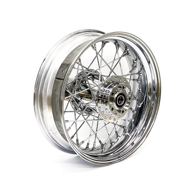 5.00 x 16 rear wheel 40 spokes chrome — 09-25 Touring (excl. CVO; 24-25 FLHX; FLTRX; 2025 FLHXU) (excl. TPMS models). Non-ABS models