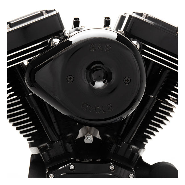 S&S Stealth, black teardrop air cleaner kit — 18-24 (NU) Softail; 17-25 FLT/Touring (excl. 24-25 FLHX; 2025 FLHXU; 24-25 FLTRX; 23-25 FLHXSE; 23-25 FLTRXSE; 24-25 FLTRXSTSE); 17-25 Trikes