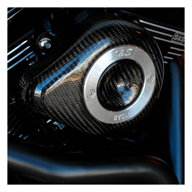 S&S Stealth, carbon teardrop air cleaner kit — 00-15 Softail; 99-17 Dyna (Excl. 2017 FXDLS); 99-07 FLT/Touring. Bikes with CV carburetor & Delphi Elec. Fuel Injection (EFI) (Excl. e-throttle)