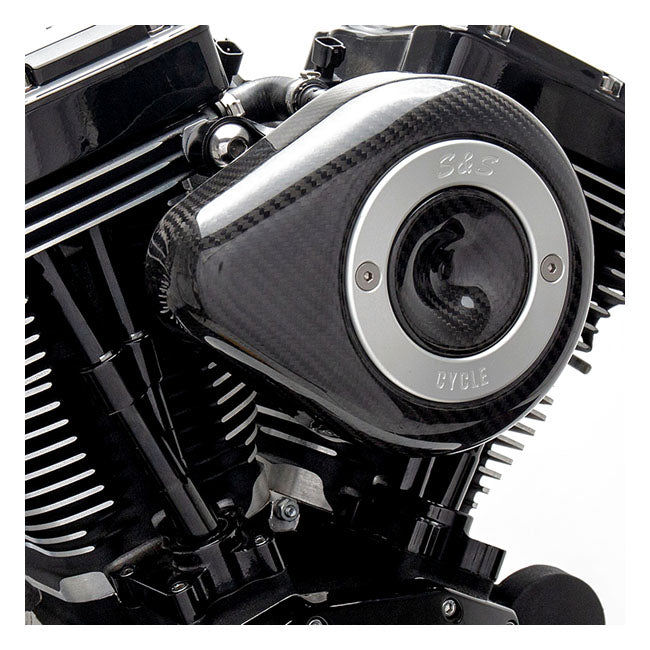 S&S Stealth, carbon teardrop air cleaner kit — 00-15 Softail; 99-17 Dyna (Excl. 2017 FXDLS); 99-07 FLT/Touring. Bikes with CV carburetor & Delphi Elec. Fuel Injection (EFI) (Excl. e-throttle)