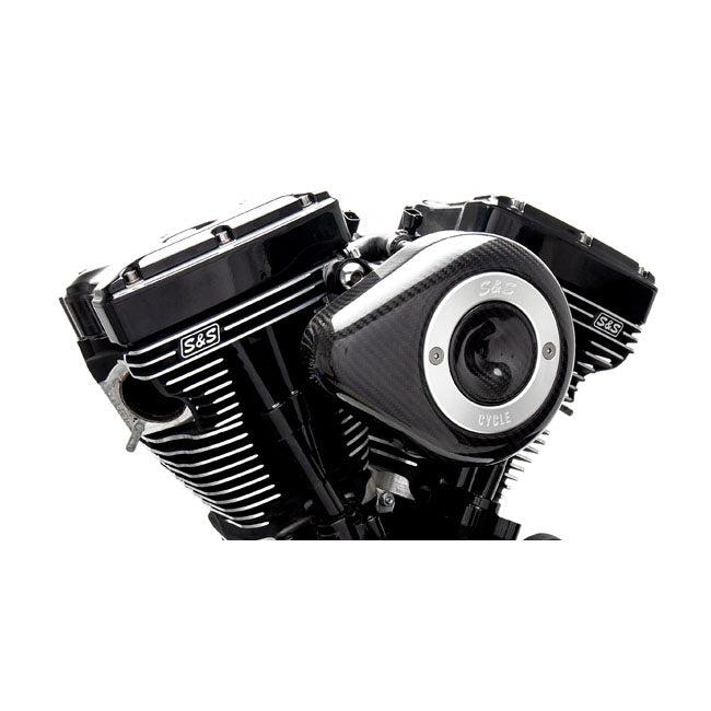 S&S Stealth, carbon teardrop air cleaner kit — 08-16 (NU) FLT/Touring; 16-17 (NU) Softail with e-throttle ( Excl. Tri-glide and CVO models)